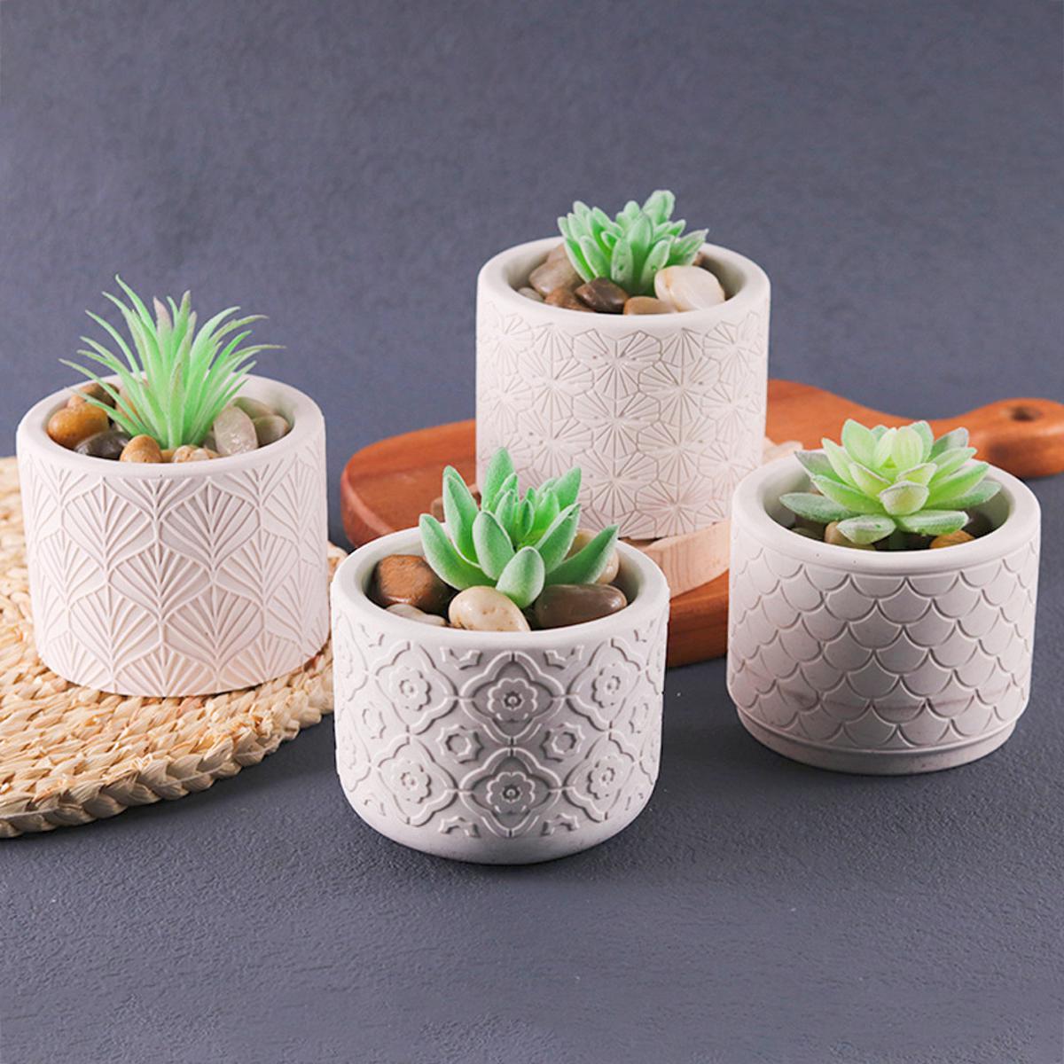 Round Honeycomb Concrete Flower Pot Silicone Mold Succulent Planter Vase Cactus Mold Candle Pen Holder Cement Clay Mold Epoxy Resin Jewelry Storage Box Mould