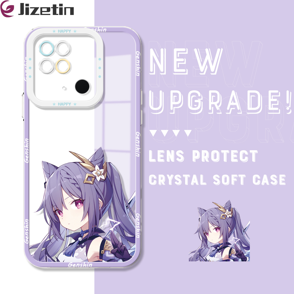 Jizetin for Redmi 10C Back Cover Crystal Transparent Genshin Impact For Girls Soft Full Camera Cover Protection Phone Cases