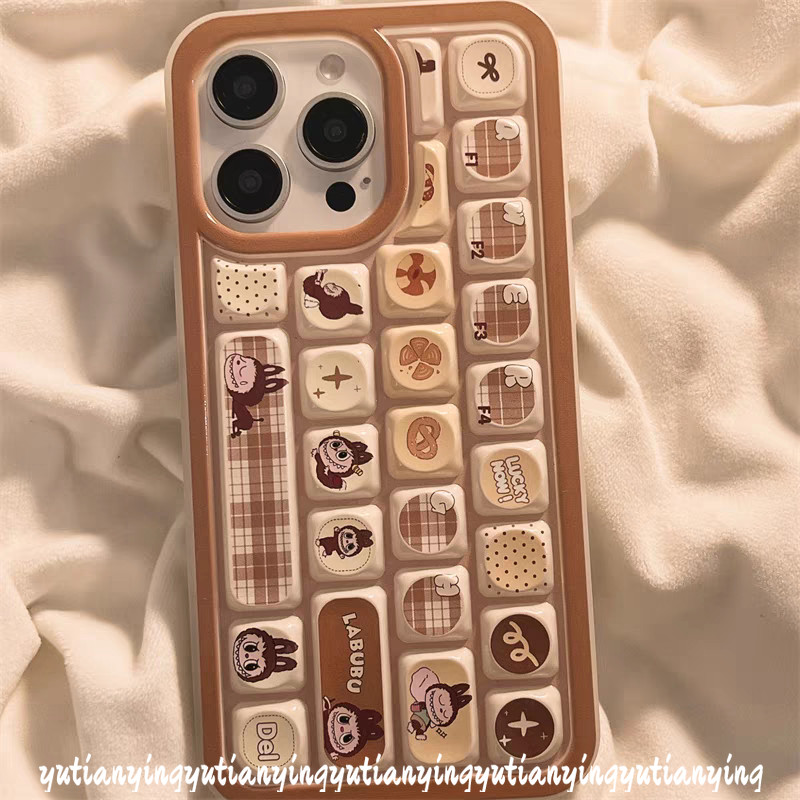 Trend Cartoon Cute Creative Labubu Doodle Cookie Labubu Case Compatible for IPhone 16 15 14 12 13 11 Pro Max 11 16 14 12 15 13 Pro 3D Keyboard Stress Relief Entertainment Soft Case. 