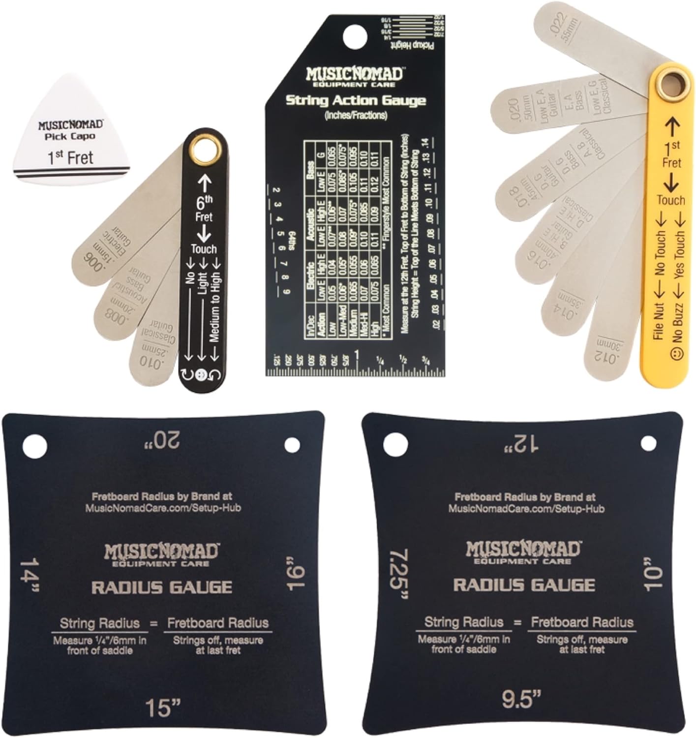 MusicNomad Precision 6 pc. Guitar Setup Gauge Tool Set - Plus 24 pg. Instructional Booklet and Storage Case (MN604)