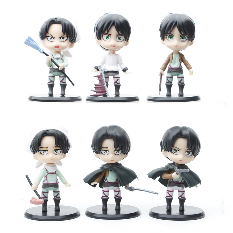 【Yurui】6 pcs/set Attack on Titan anime figure acker-action figure Eren Jager Armin arlert figurine model doll toys. 