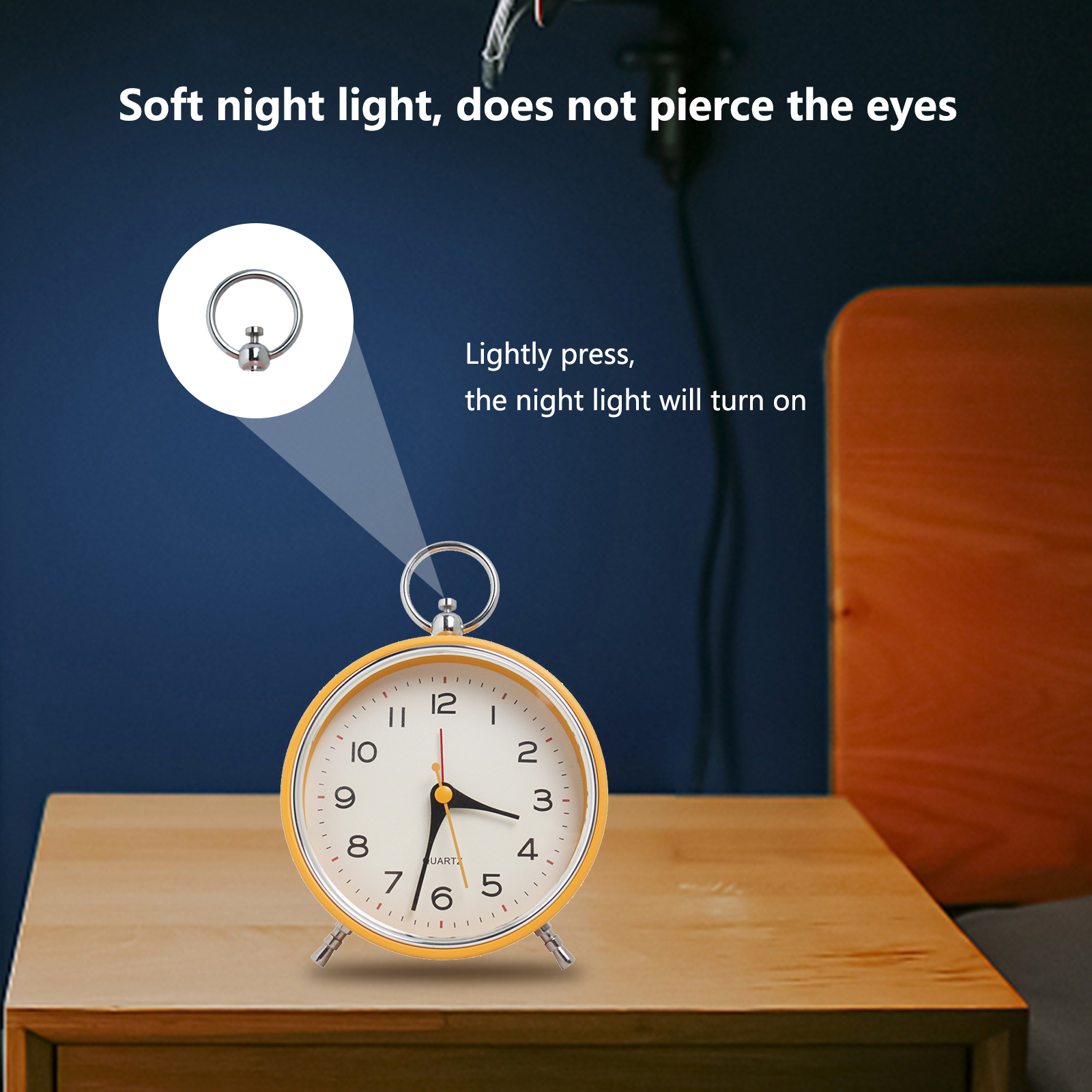 GC Student Snooze Alarm Clock Silent Non-ticking Battery Operated Bedside Table Alarm Clock With Metal Rings. 