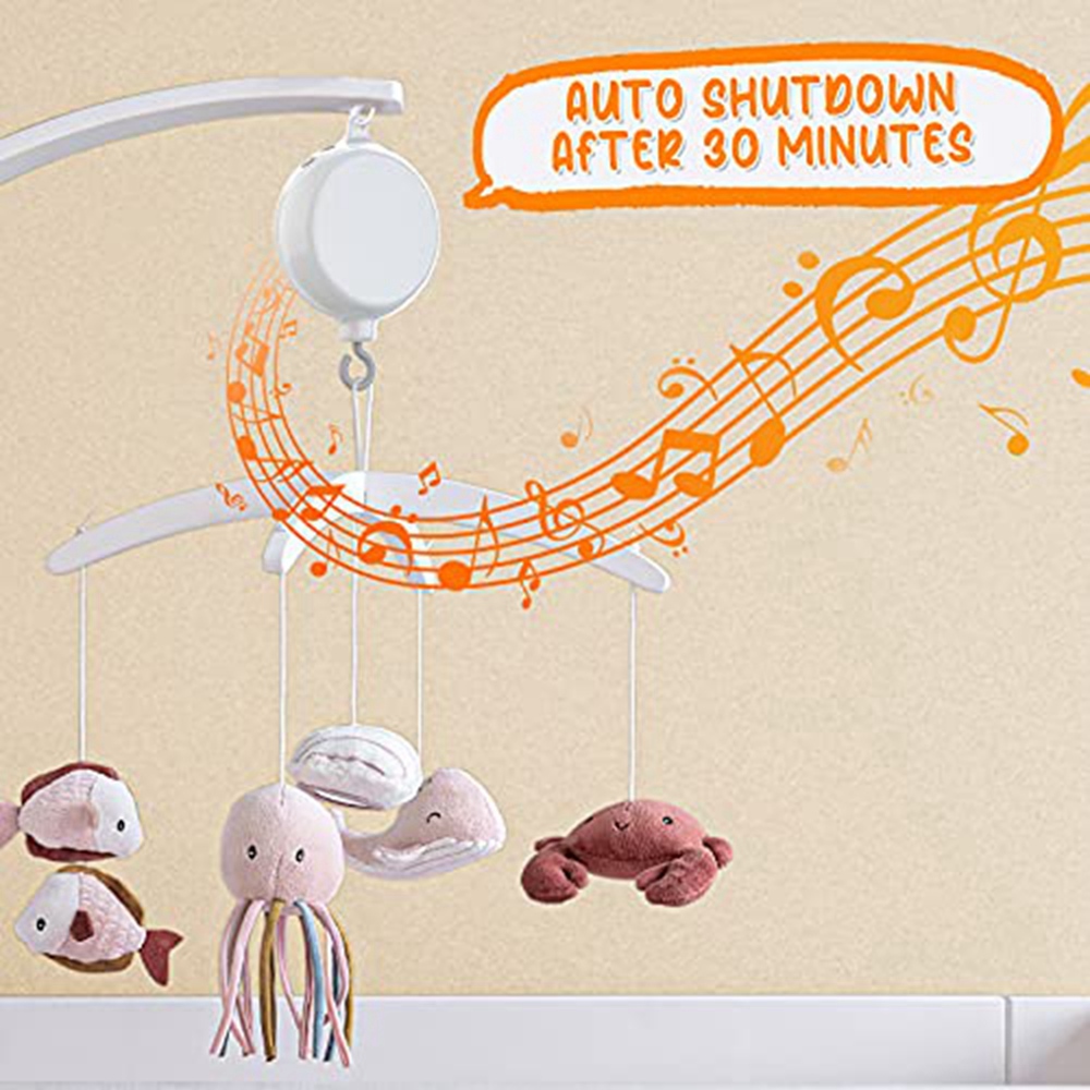 Crib Mobile Motor Baby Music Box Spinner with 3 Modes Volume Adjustable 12 Lullabies Auto-Off After 30 Minutes. 