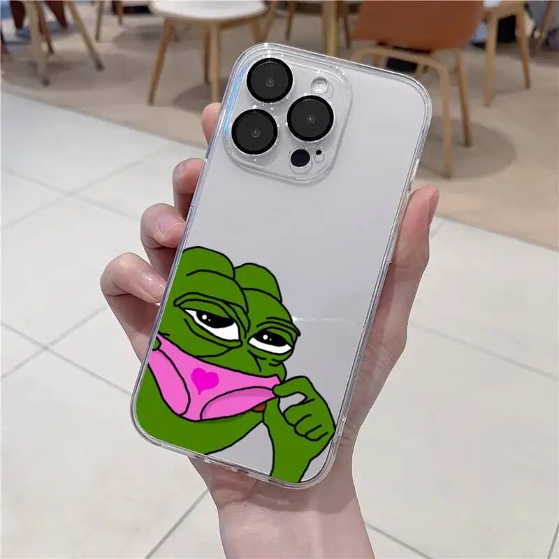 Sad Frog Pepe Phone Case For iPhone 11 12 Mini 13 14 15 Pro XS Max X 8 Plus SE XR Transparent Shell. 