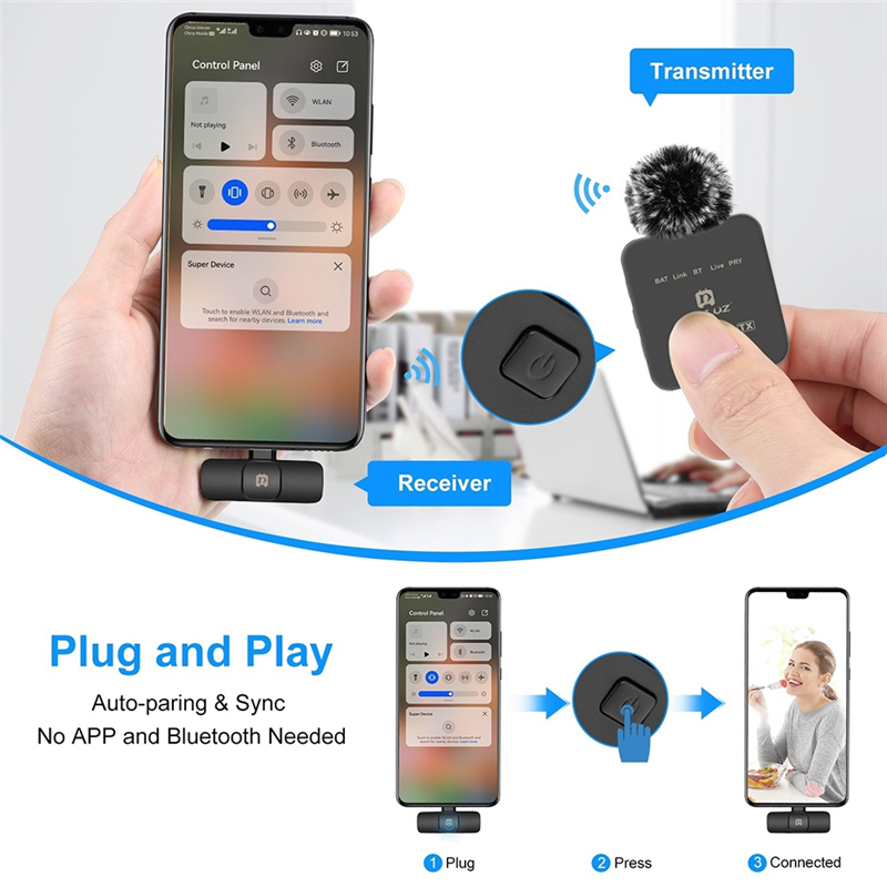 PULUZ Wireless Lavalier Microphone Black Wireless Lavalier Microphone C-One for Two (Rechargeable Version). 