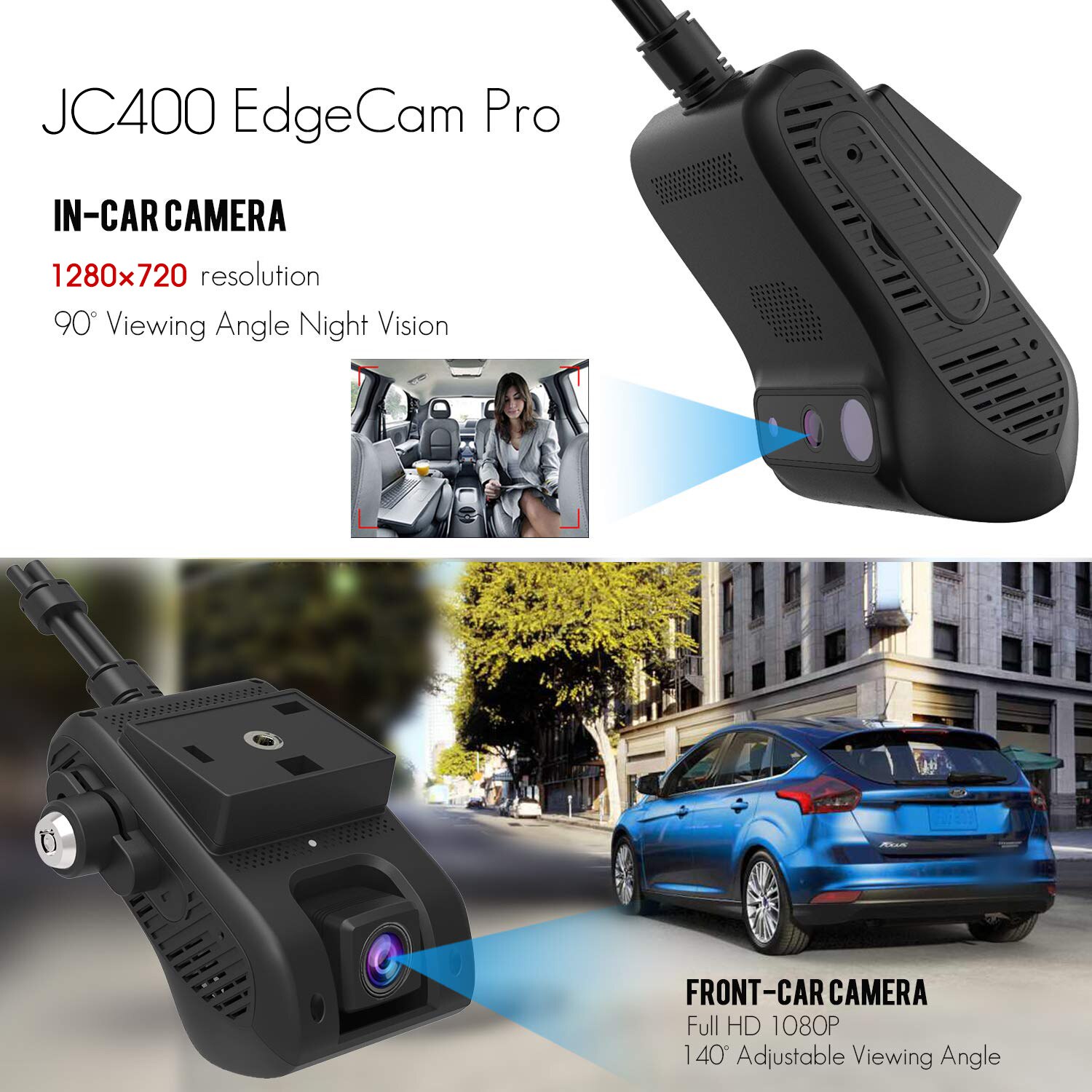 jimi JC400P 4G Live Monitoring Car Dashboard Car Camera With Live Stream1080P Dual Cameras Global Positioning System Wifi Hotspot Multiple Alarms DVR Dash Cam Free APP Web. 