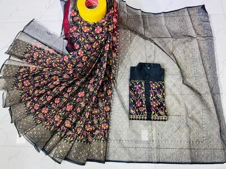 Stylesh & fashionable best Hand Print Half Silk couple Saree and panjabi for man and women