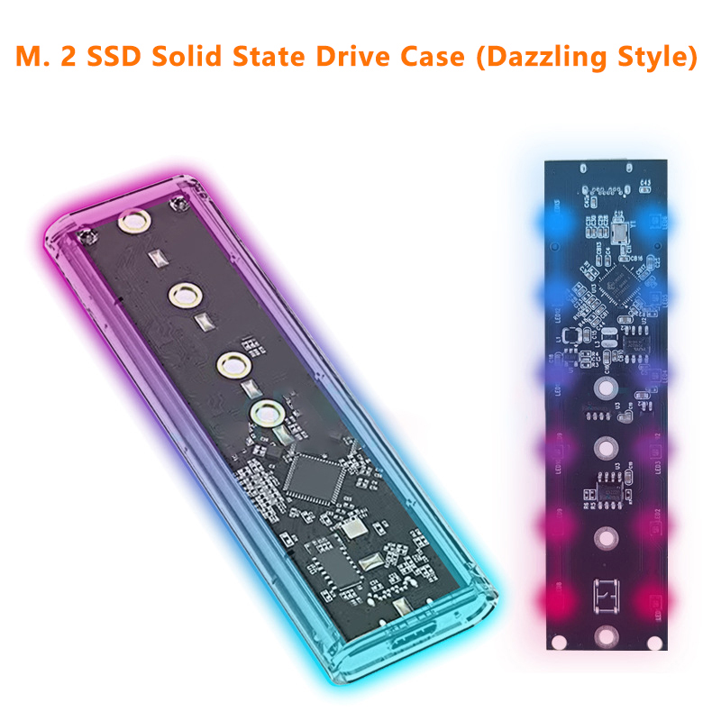 RGB M2 SSD Case M.2 NVME SSD Enclosure M.2 To USB C Transparent Hard Drive Enclosure For NVME PCIE NGFF SATA M/ B Key SSD Disk Fengshi. 