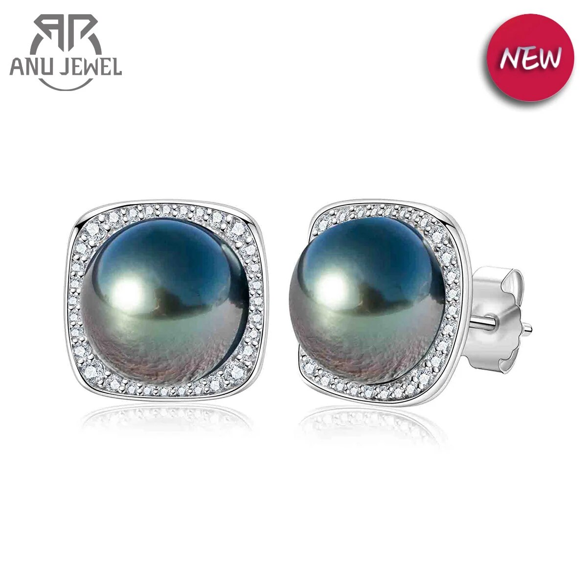 AnuJewel 9-10mm Natural Tahitian Pearl Stud Earrings With Cer S925 Sterling Silver High Luster Seawater Pearl Earrings For Woman