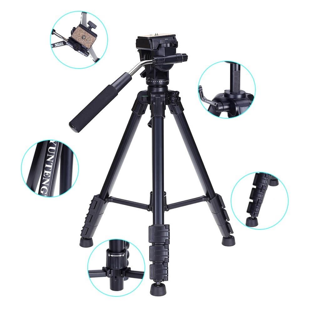 Original YUNTENG VCT-691 Best Video Camera Tripod for Smartphone, DSLR and Mirrorless Cameras at Affordable Price. 