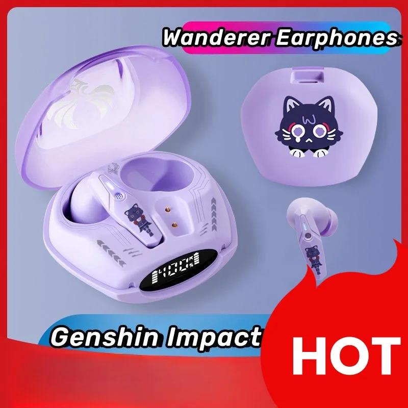 Genshin Impact TWS Earphones Wanderer Meow Wireless Bluetooth Headphones Long Endurance Noise Reduction Earbuds with Tip Tone. 