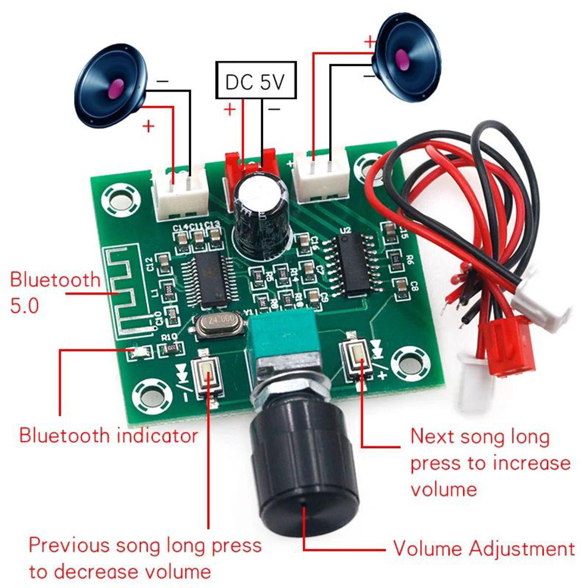 XH-A158 ultra clear Bluetooth 5.0 Amplifier Board Mini Module Board 2 Channel 5W+5W For/ Sound box circuit/