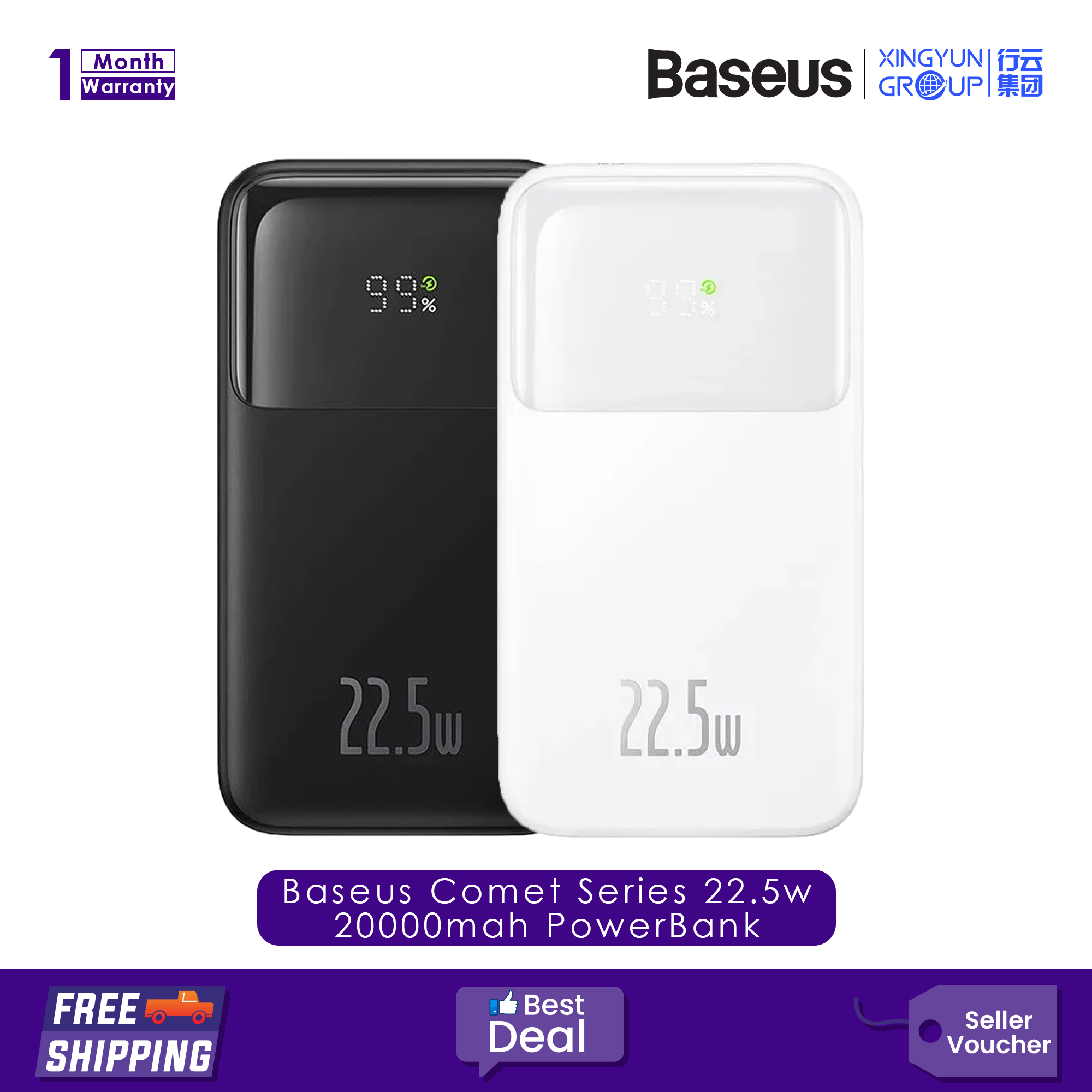 Baseus Comet Series Dual-Cable Digital Display Fast Charge Power Bank 20000mAh 22.5W
