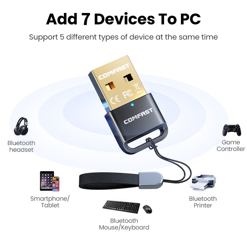 Free Driver USB Bluetooth 5.1 Adapter Bluetooth Receiver Transmitter 2 in 1 for PC Support Windows 10/7/11 Dongle for Headsets. 