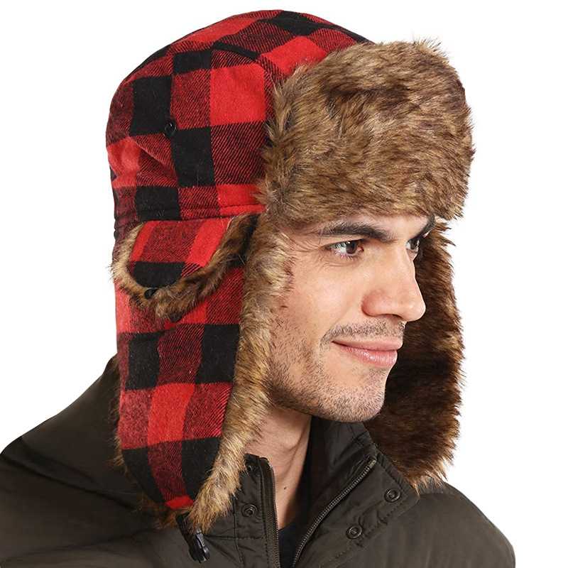 Stay Warm and Stylish with this Buffalo Plaid Ushanka Hat - Perfect for Men and Women in Winter!. 