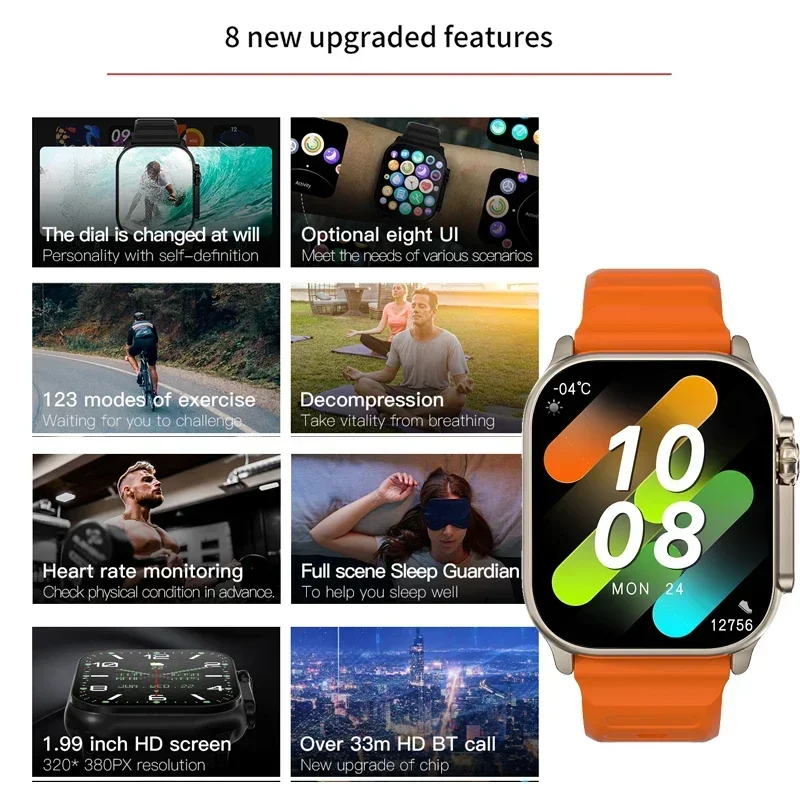 LAXASFIT T900Ultra Smartwatch Bluetooth Talk Smartwatch Message Alert Heart Rate Monitor Sports Watch for Android IOS Men Women. 