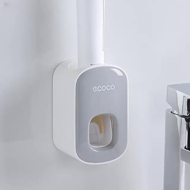 ECOCO Automatic Toothpaste Squeezers Wall Mounted Toothpaste Dispenser Dustproof Toothbrush Holder Bathroom Accessories for Home. 