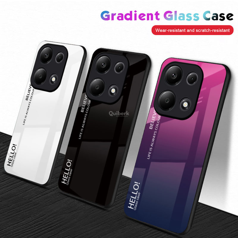 Quiberk for Xiaomi Redmi Note 13 Pro 4G / Xiaomi Poco M6 Pro 4G Tempered Glass Hard Case Gradient Color Back + Soft Frame Shockproof Phone Cover. 