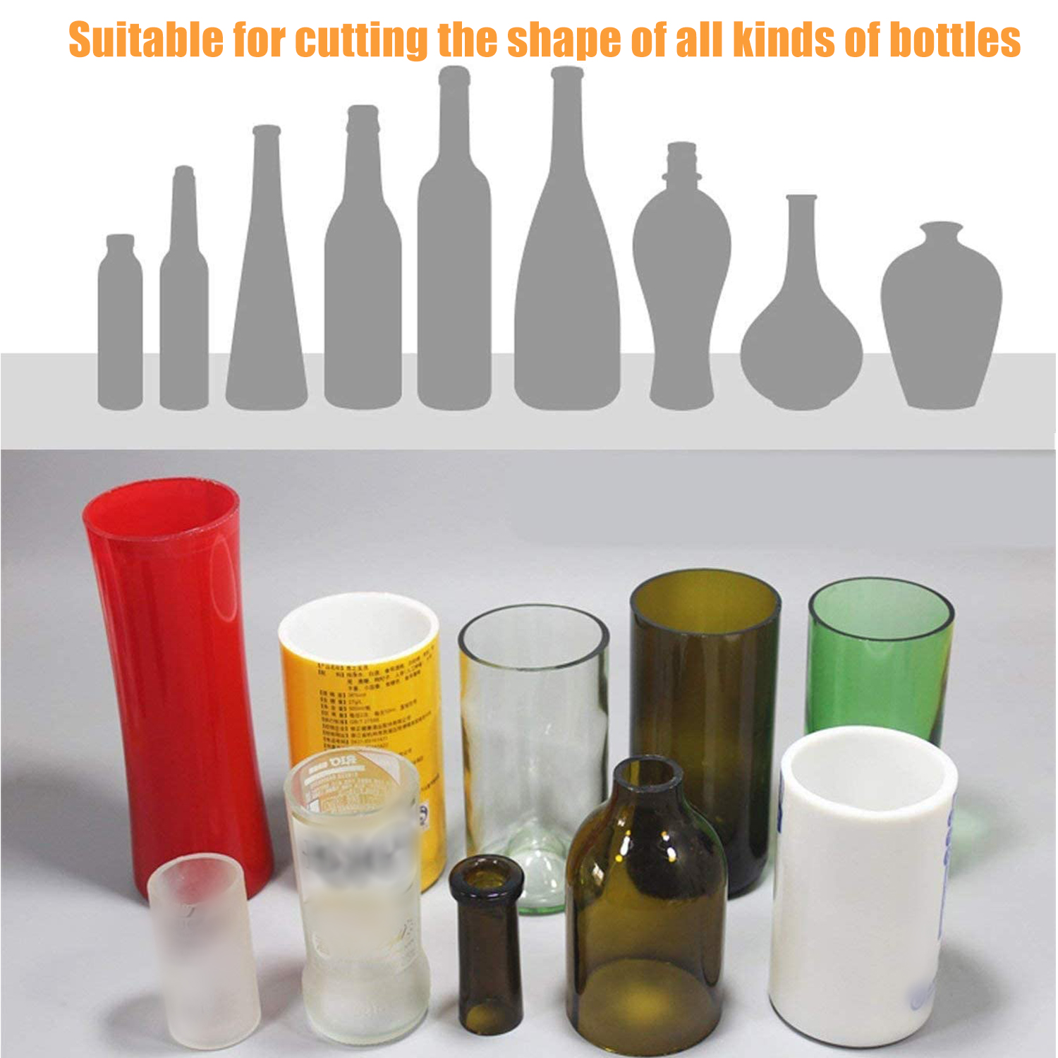 Glass Bottle Cutter Kit Bottle Cutter DIY Machine for Cutting Round Oval Bottles and Mason Jars with Gloves Sanding Paper Fixing Rubber Ring and Pencil Glass Cutter for Bottle DIY Art. 
