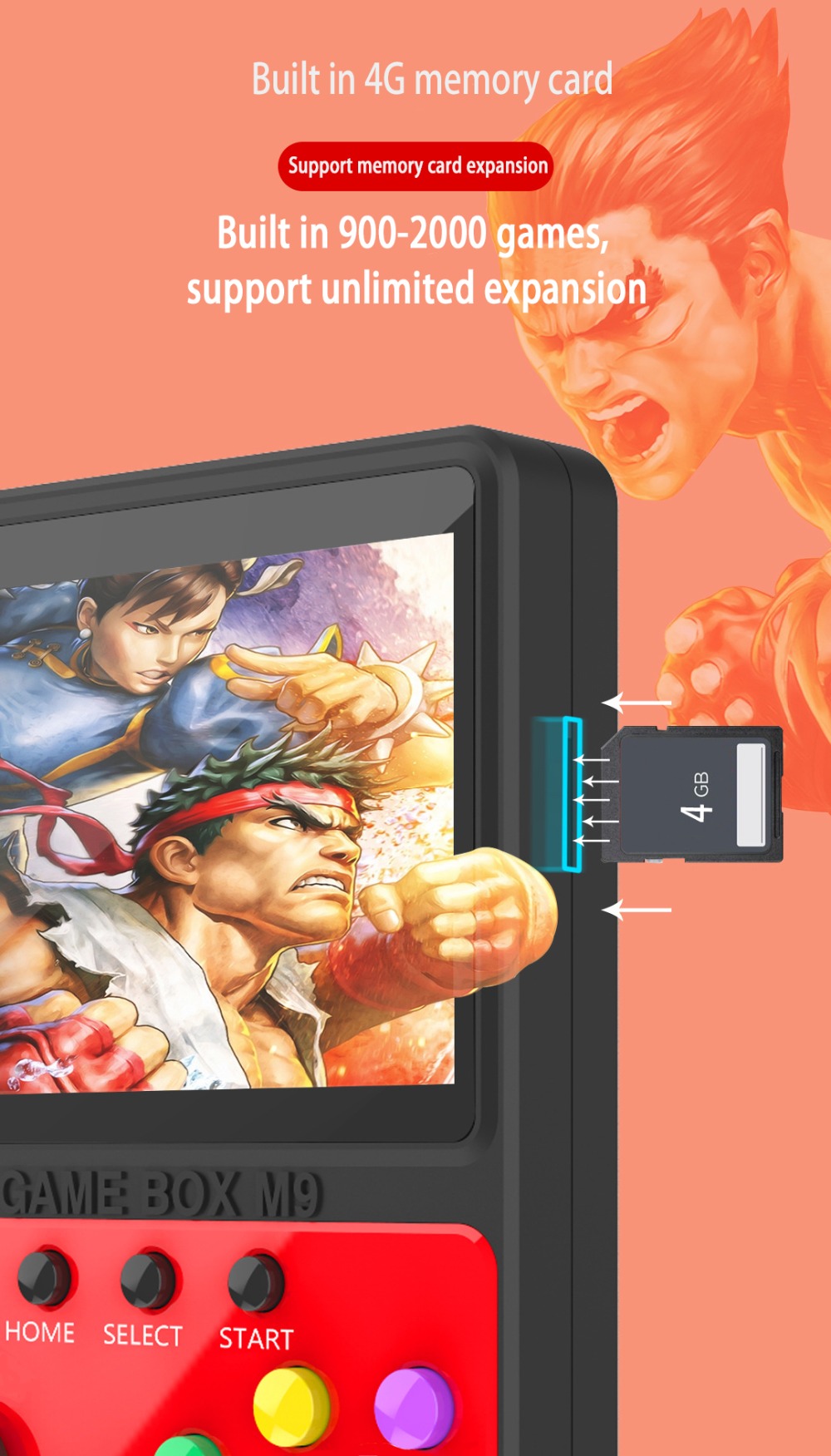 SUP M9 Game Box Console support 2 Players output to TV Classic Game Console 16 Bit Handheld Game Player. 