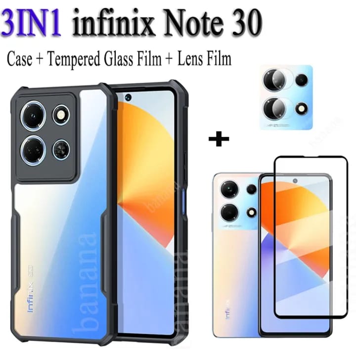 For Inifinix Note 30 - (3IN1) Combo - Mobile case back cover, 9HD Clear Tempered Glass Screen Protector, Camera Lens Protector.