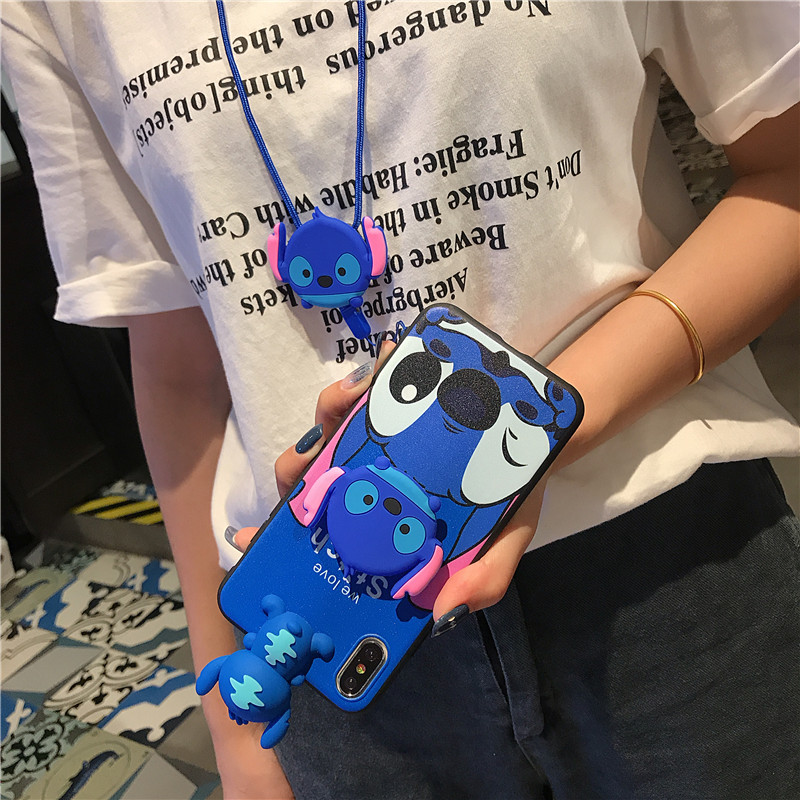Cartoon Cute Stitch Phone Case For OPPO A15 A15s A54 A16 A94 Reno 5F A93 Reno4 F Reno4 Lite A91 Reno 3 A52 A92 A9  A5  A7 A5s A12 A3s A12e A37 Silicone TPU Back Cover Case with Lanyard Holder Stand. 