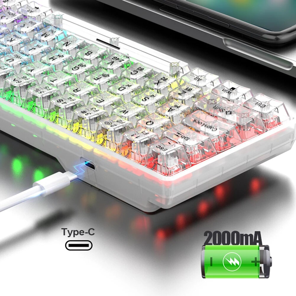 K30Pro 61 Keys Mechanical Keyboard Full Transparent RGB Backlight 2.4G Wireless Bluetooth-compatible USB Wired for Laptop. 