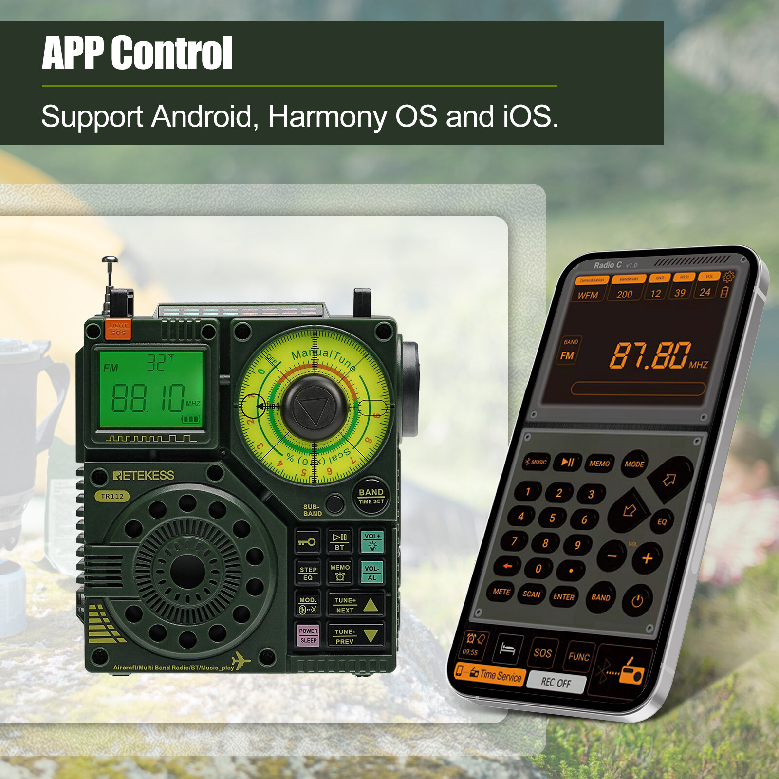 RETEKESS TR112 Portable Shortwave Radio AIR AM FM VHF SW WB Receiver Support Bluetooth APP Control DSP Digital Display Recording Rechargeable Stereo Emergency Radio for Home Outdoor. 