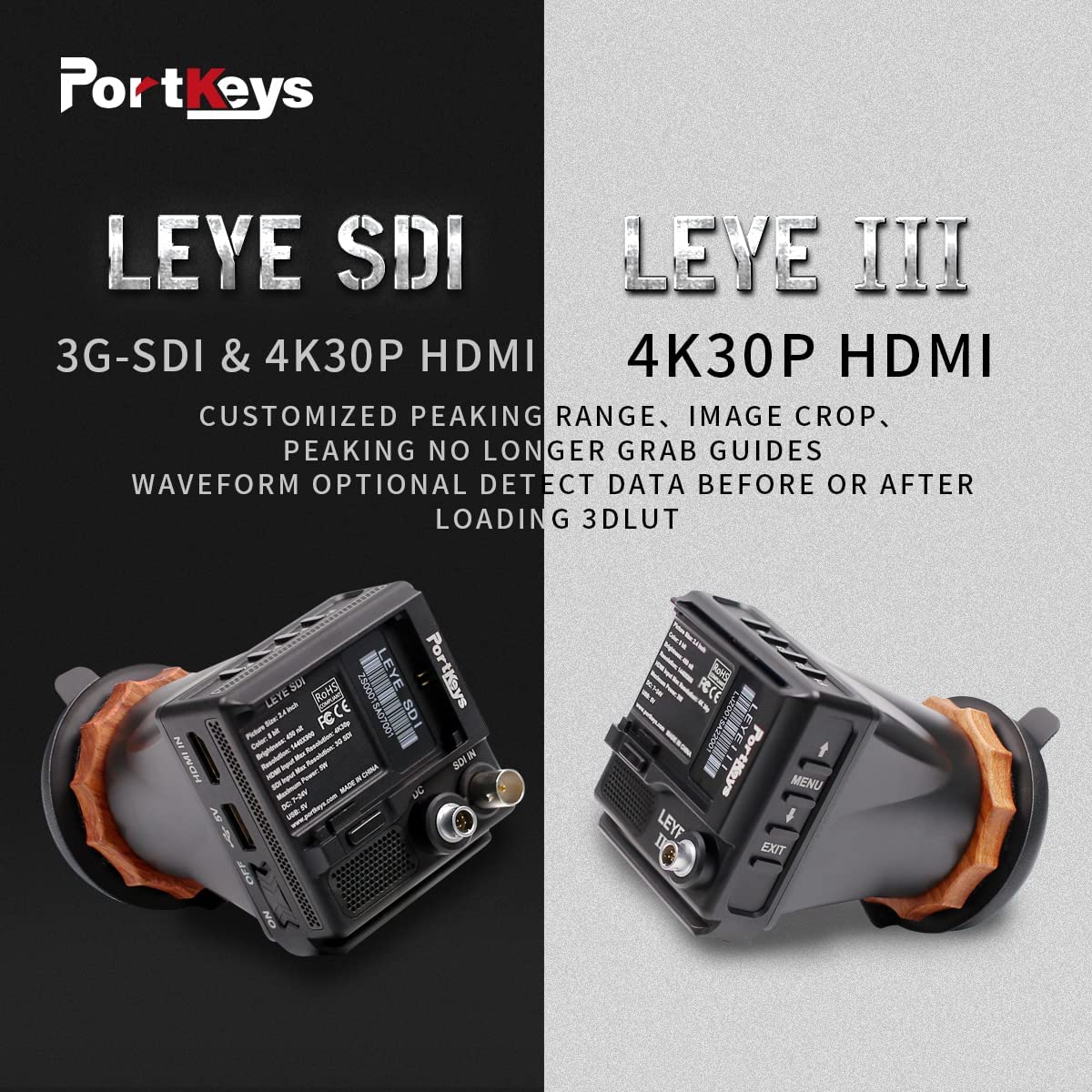 PortKeys LEYE III 4K SDI Portable Electronic Viewfinder with Battery Plate 2.4 Inch LCD 3D LUT EVF Screen Adjustable Diopter. 
