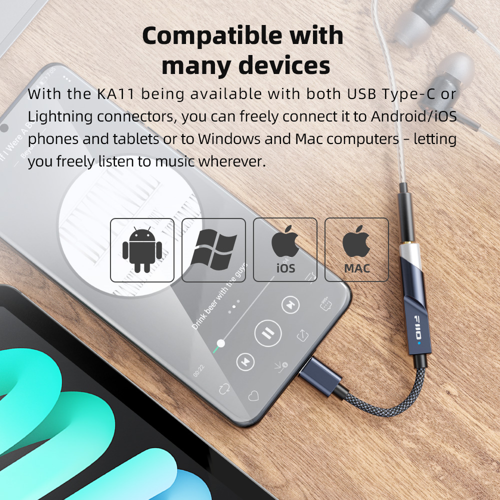 FiiO/JadeAudio KA11 Type C/Lightning to 3.5mm Audio Adapter 32bit/384KHz, USB Dongle HiFi DAC Amplifier for Android/iOS/Win Superman. 