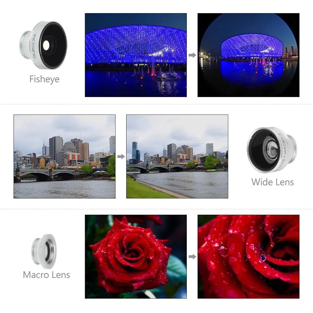 APEXEL HD 4 in 1 Camera Lens Kit 2X Telephoto Lens 180 Degree Fisheye Lens Macro Lens 0.67X Wide Angle Lens For iPhone Samsung. 