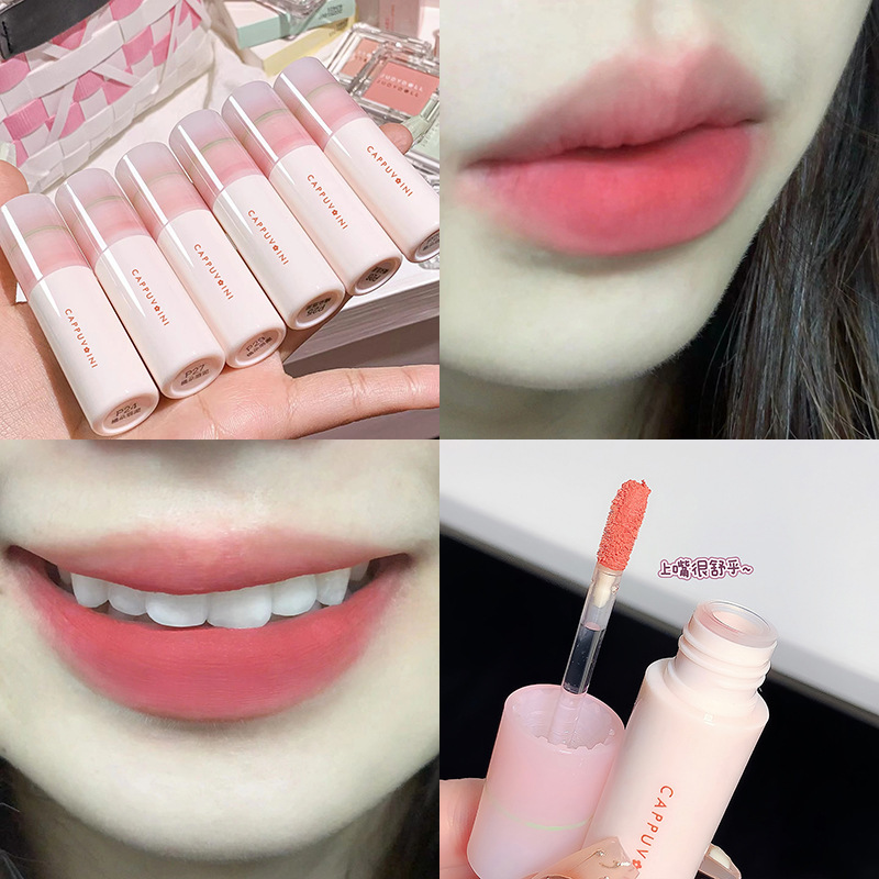 Cappuvini Flower Lip Clay Small Milk Tube Airy White Lipstick Matte Velvet Matte Marshmallow Lip Gloss