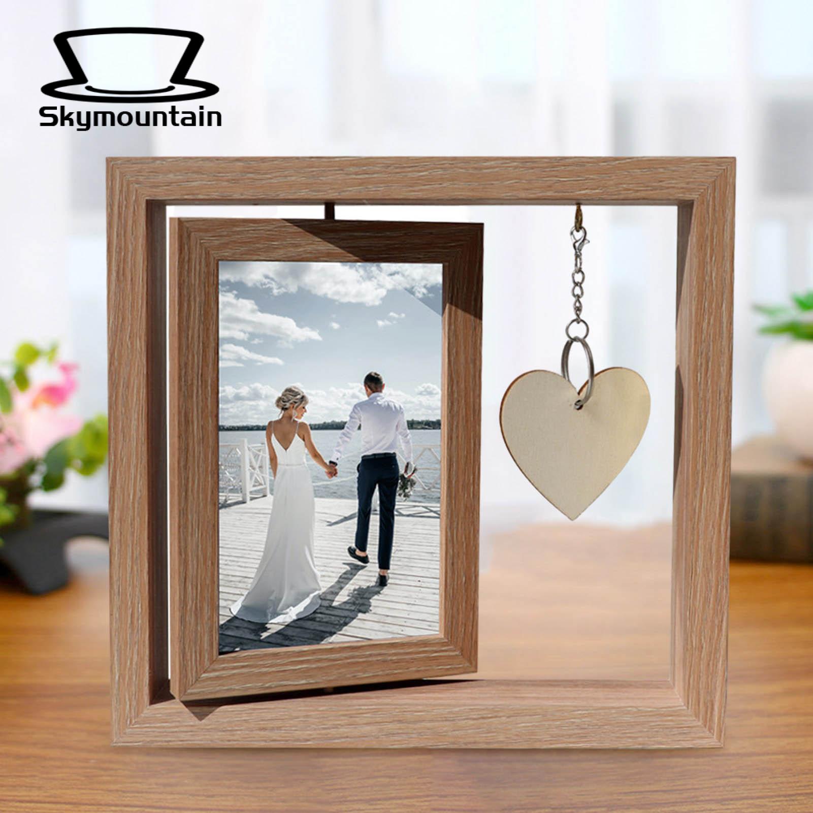 Office Desk Photo Display Double Sided Rotating Wooden Picture Frame with Engd art Pendant Perfect Gift for Dad Husband Photo Frame