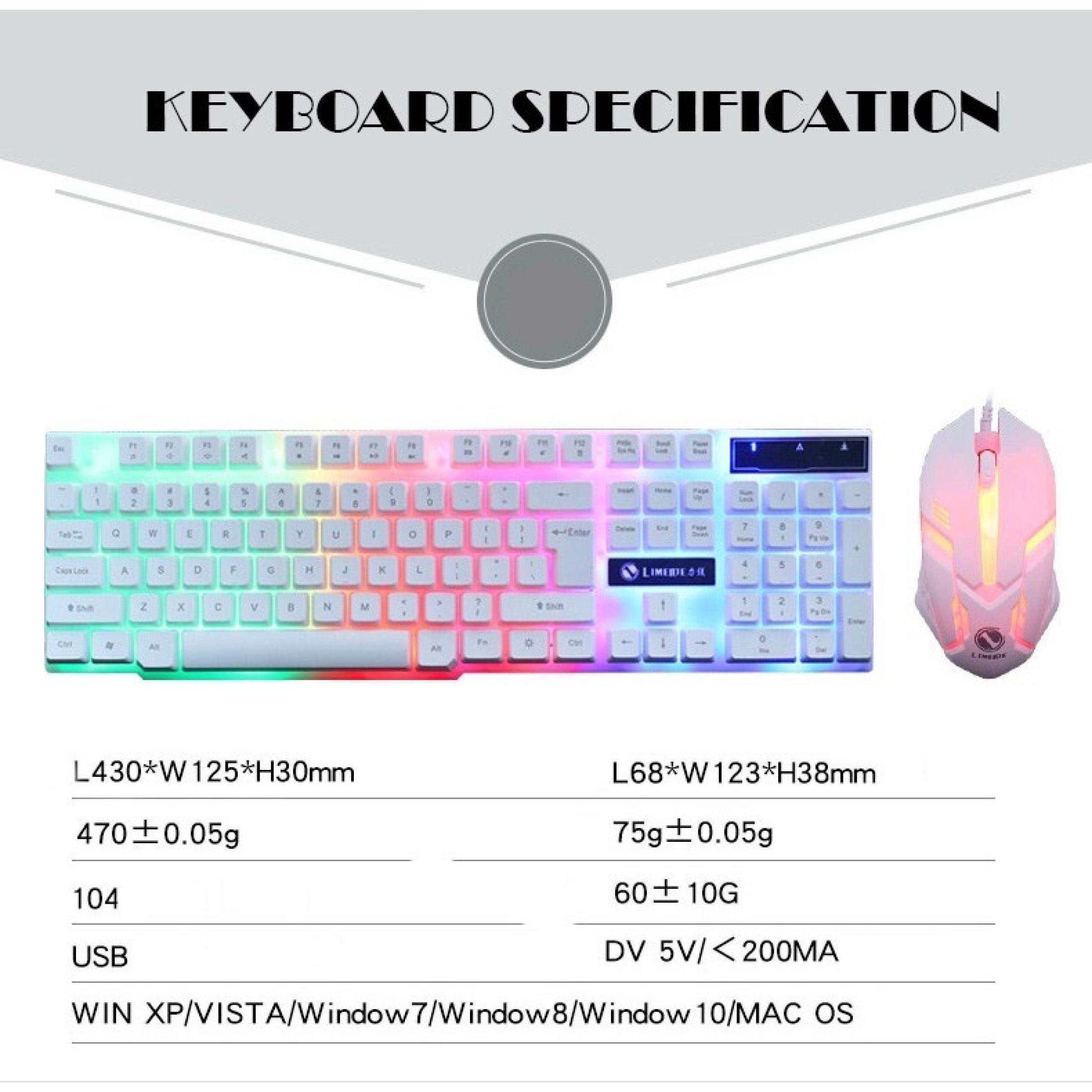 Whole set Limeide GTX300 Colorful LED Backlight Ergonomic Mechanical Gaming keyboard and mouse Bundle Combo Set USB Wired for PC Laptop （black）. 