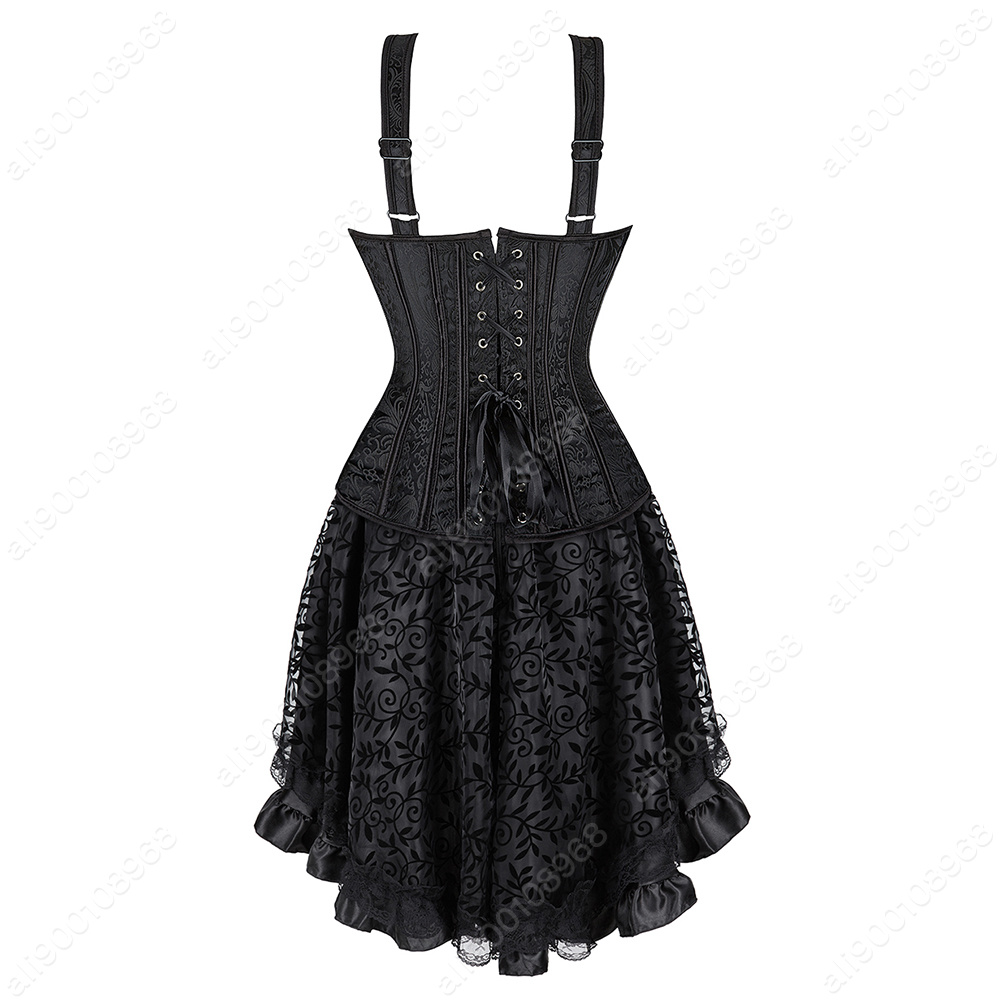 Gothic Corset Dress Women Black Corset with Straps Lace Skirt Burlesque Costume Steampunk Corset Top XS-7XL Plus Size. 