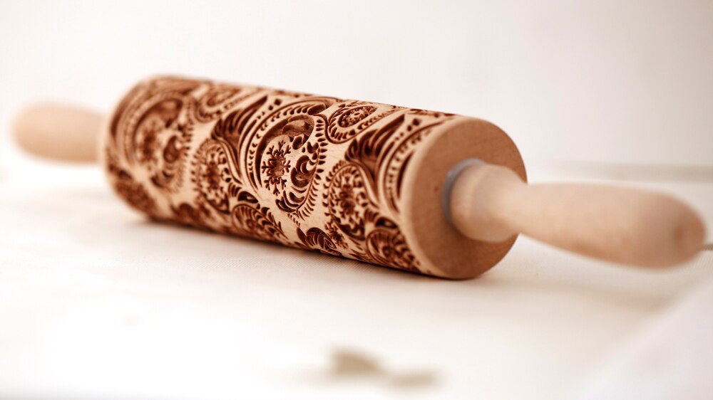 Arjmide Deep Engraved Wooden Embossed Cookies Flower FROST SWIRLS Rolling Pin for Baking 3D Rolling Pins ZM028. 