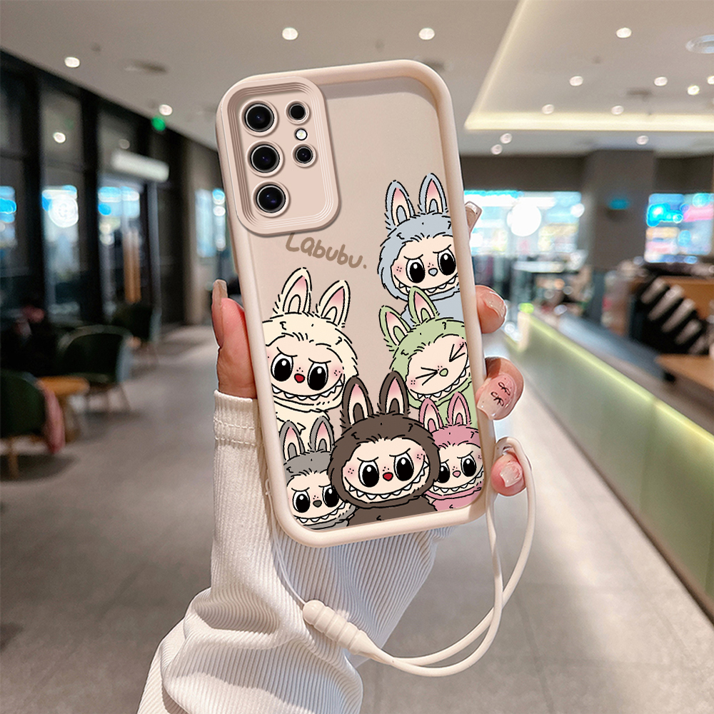 New Kawaii Cute Labubu Phone Case for Samsung S24 S23 S22 S21 20 Note 20 FE Plus Ultra 5G Soft Silicon TPU Cover With Hand Strap. 