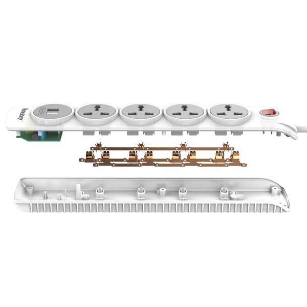 Huntkey SZN507 6Port (4 Port + 2 USB Port -3y Warranty) 3meter Copper Bar Universal Power Strip/Multiplug. 