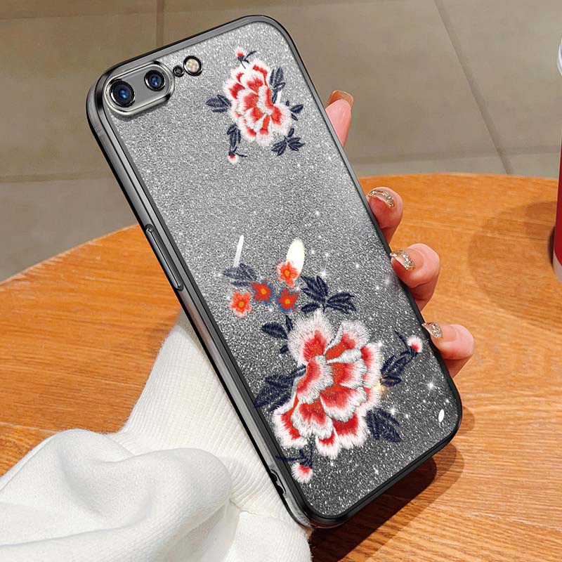 VRQR Comfort Phone Case For iPhone 8 Plus Back Cover Retro Flowers Pattern Flash Soft Cover iPhone 7 6 6SPlus SE 2020