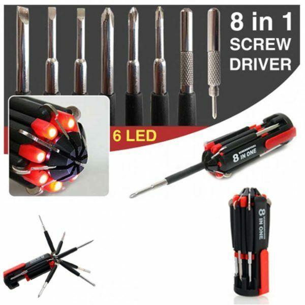 8 In 1 Portable Screwdriver Tools Set With 6 Led Torch. 