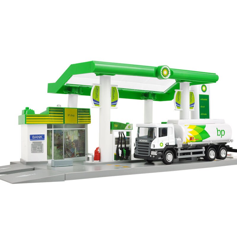 【Toy life hall】1:64 UK BP gas station set Fuel tank truck mini coopers super sport metal diecast cars pull back toys light. 