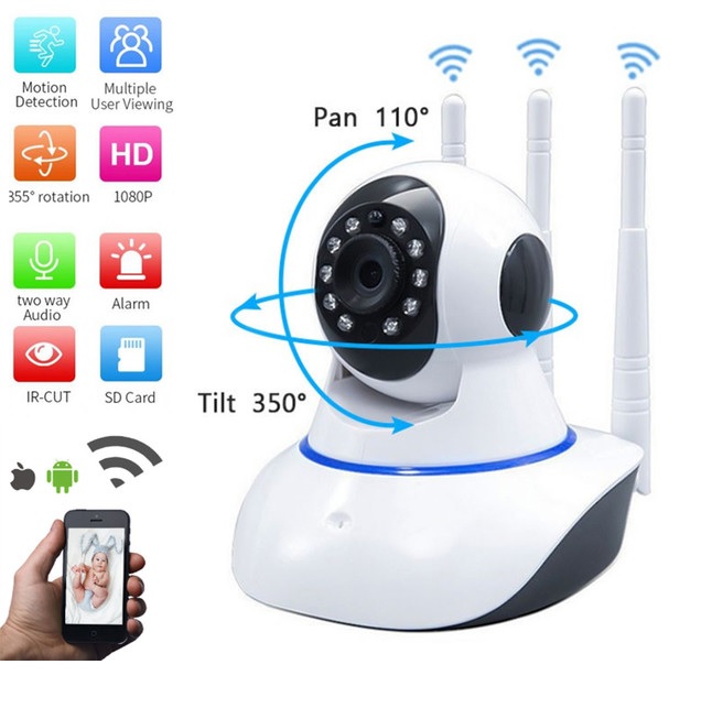 Wifi IP Camera V380 Pro Three Antenna With LAN Port Night Vision Smart Security CCTV Camera. 