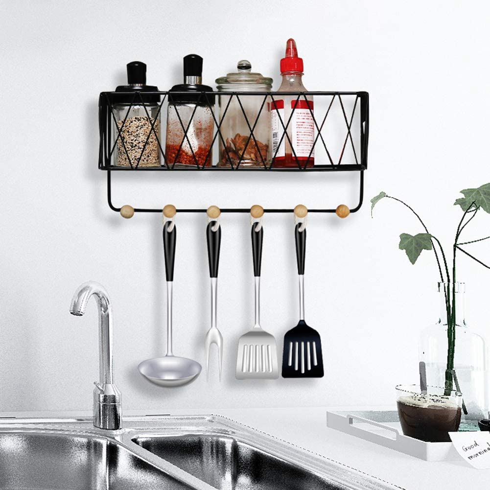 Wall-Mounted Mail Holder with 6 Key Hooks, Wire Mesh Storage Basket. 