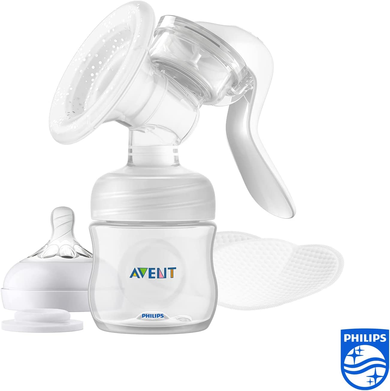 Philips Avent Comfort Manual Breast pump, Natural Motion technology, combines suction and nipple stimulation, soft cushion adapts to all size, SCF430/01. 