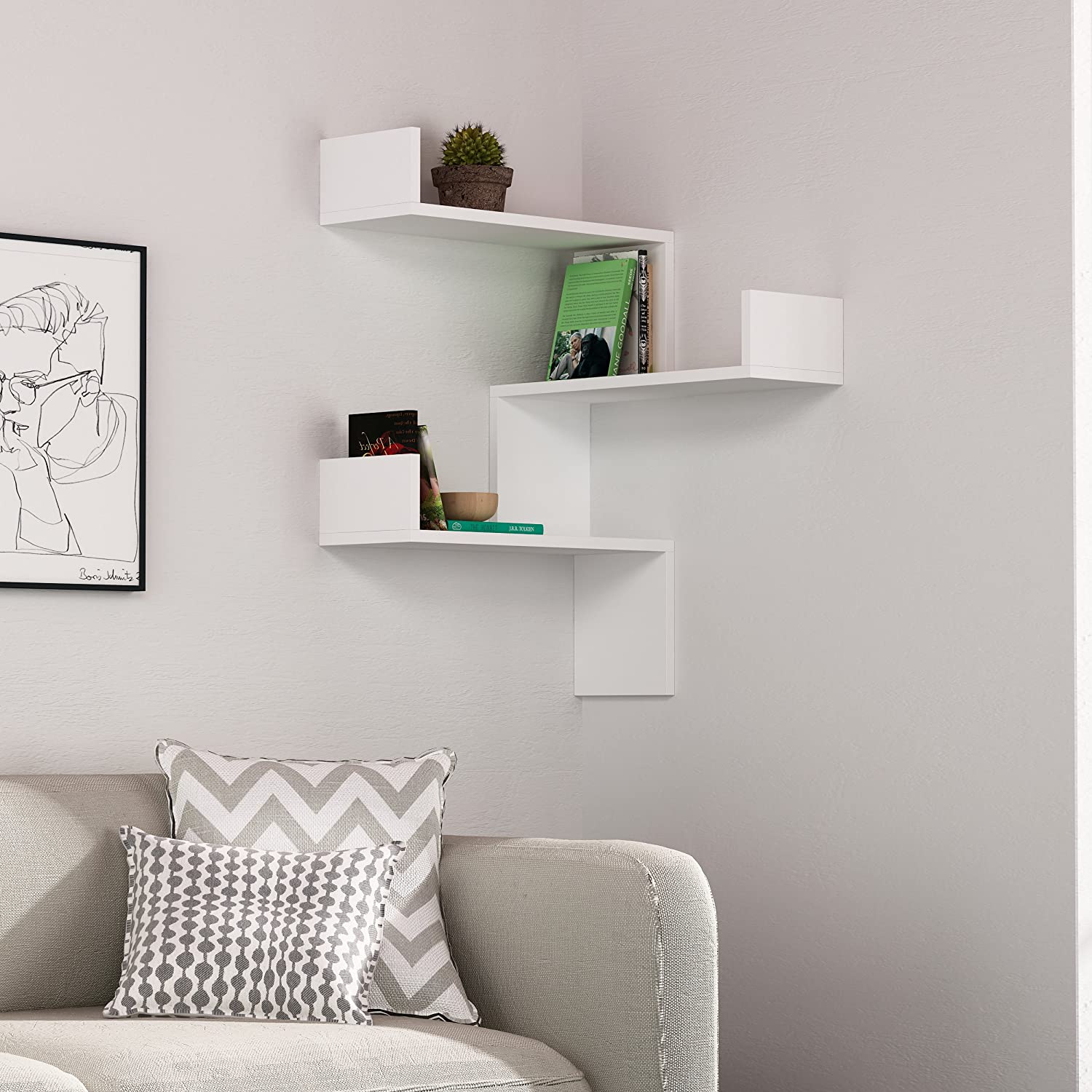 3 piece Corner Book shelf Wall Mounted Stylish Floating Shelf Corner Bookshelf Decorative Wide Shelving Storage White