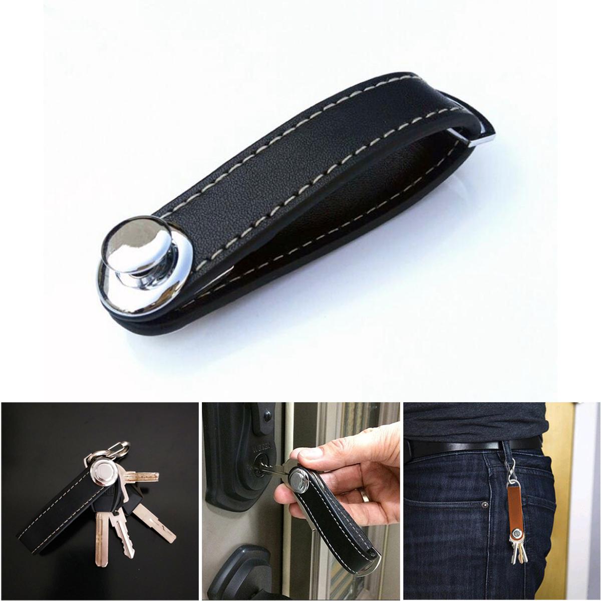 Smart Key Organizer Keychain Leather Compact Key Holder Secure Locking Mechanism Pocket Key Chain Stainless Steel