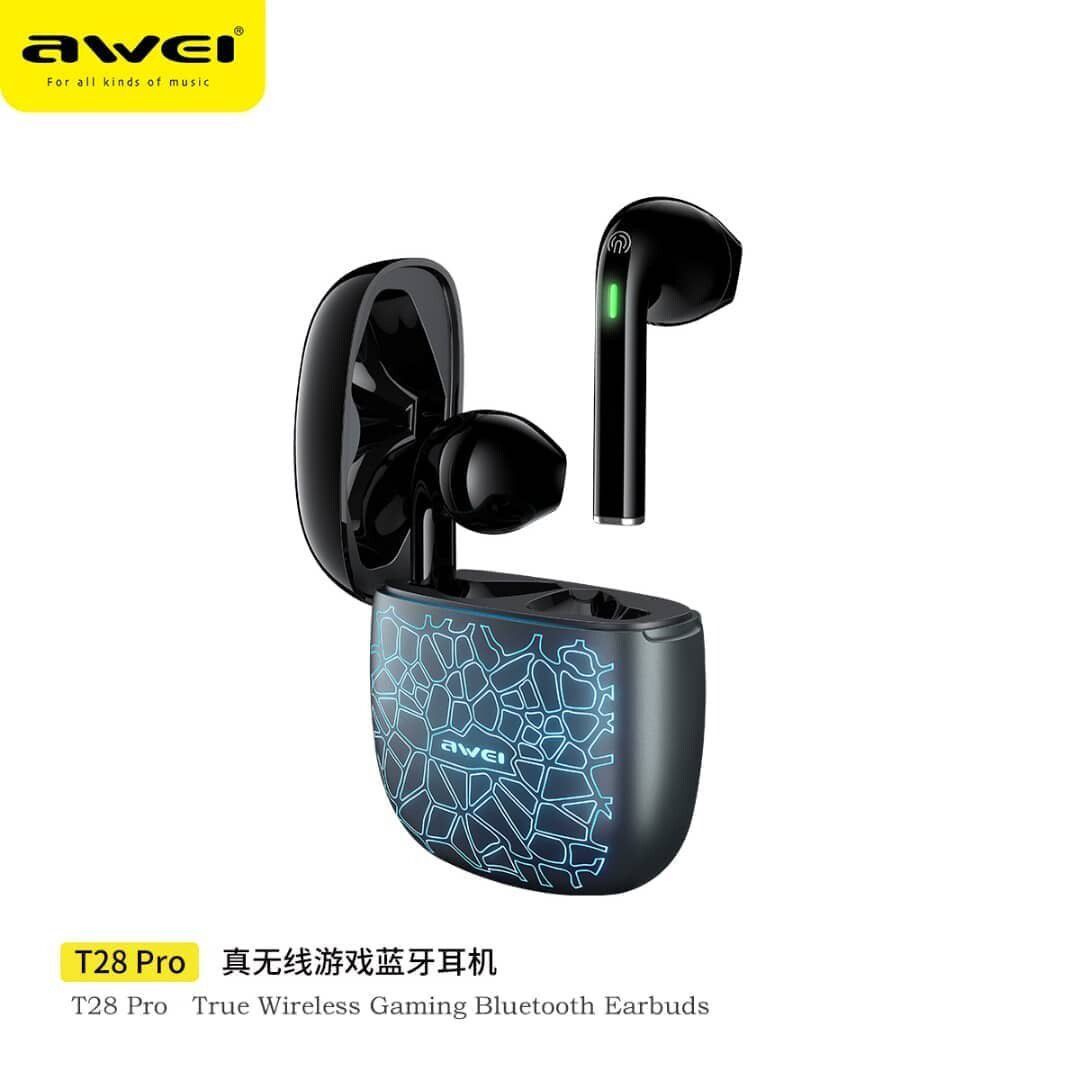 Awei T28 Pro TWS Gaming Earbuds With RGB Lighting Case 30MS Low Latency
