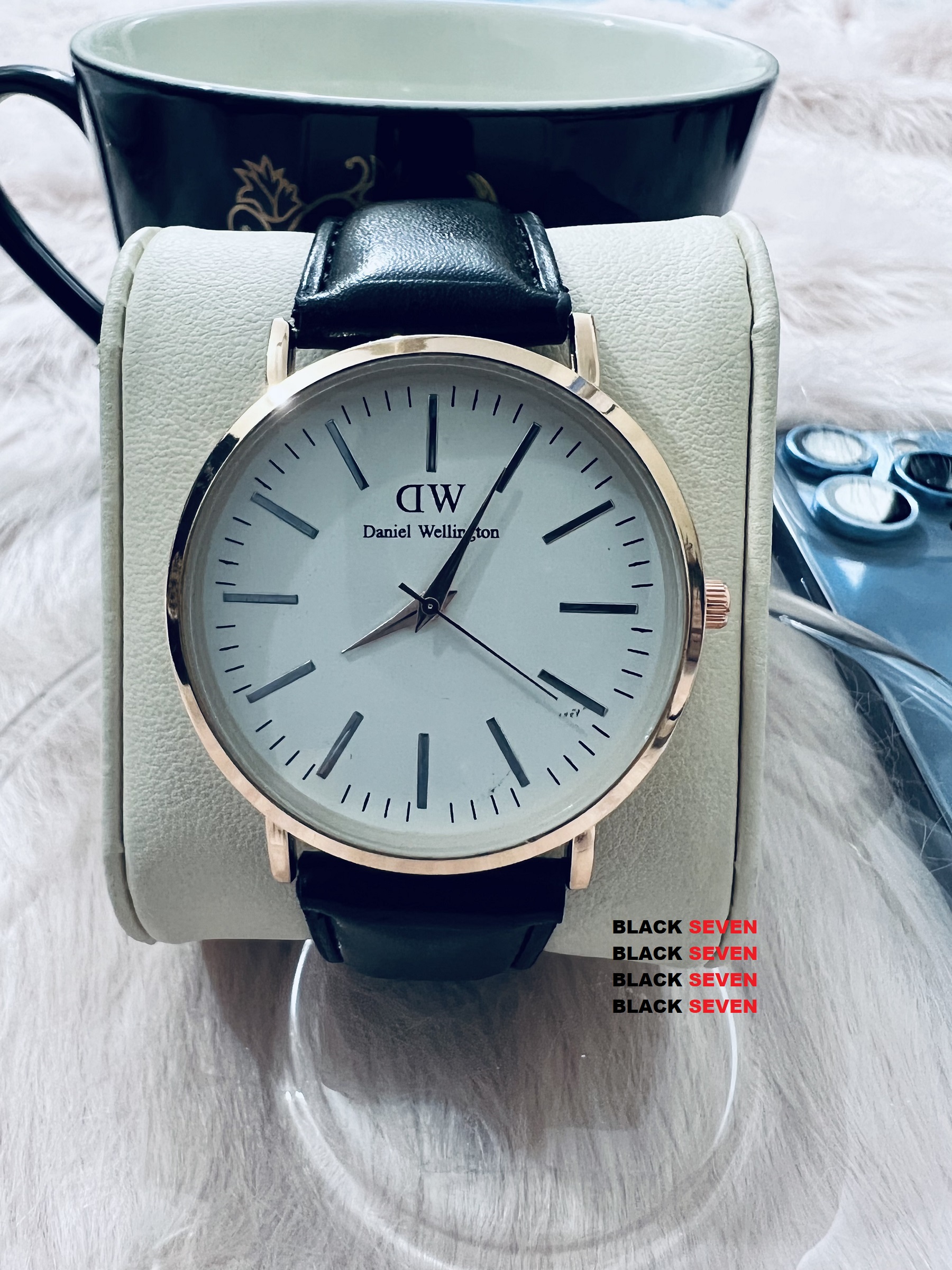 EH73 DWD Artificial Leather Analog Watch for Men Black Dial White. 
