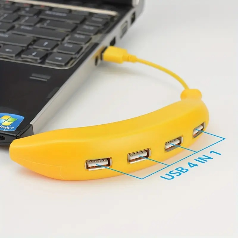 RUNBERRY Adorable Funny Banana Shape Design USB 2.0 4 Port Hub, Portable Creative Extender, Suitable for PC Mac Laptop. 