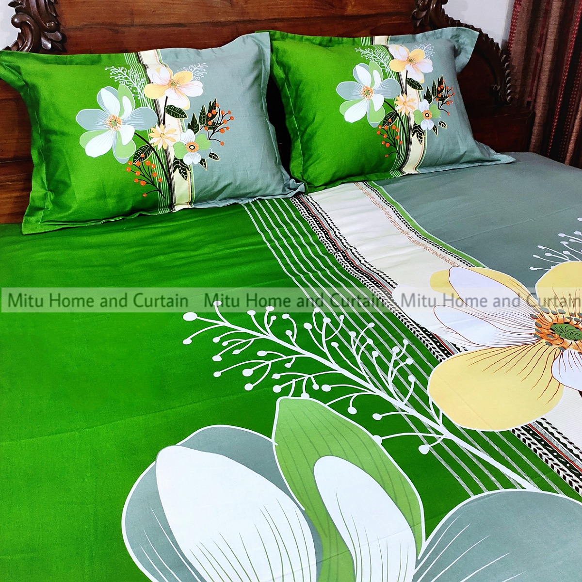 King Size Full Panel Bedsheet With Pillow Cover Chador Set 7.5×8.5 Feet Full Cotton Fabric  Red , Blue , Pink , Green - Bed Sheet - bed sheet home tex. 